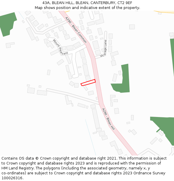 43A, BLEAN HILL, BLEAN, CANTERBURY, CT2 9EF: Location map and indicative extent of plot