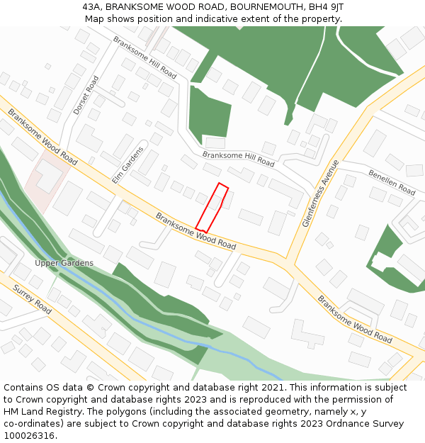 43A, BRANKSOME WOOD ROAD, BOURNEMOUTH, BH4 9JT: Location map and indicative extent of plot