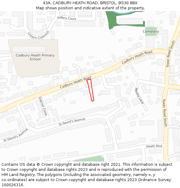 43A, CADBURY HEATH ROAD, BRISTOL, BS30 8BX: Location map and indicative extent of plot