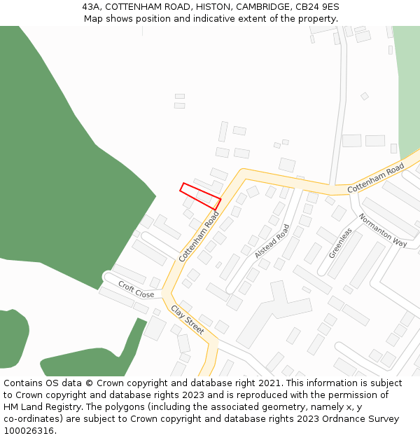 43A, COTTENHAM ROAD, HISTON, CAMBRIDGE, CB24 9ES: Location map and indicative extent of plot