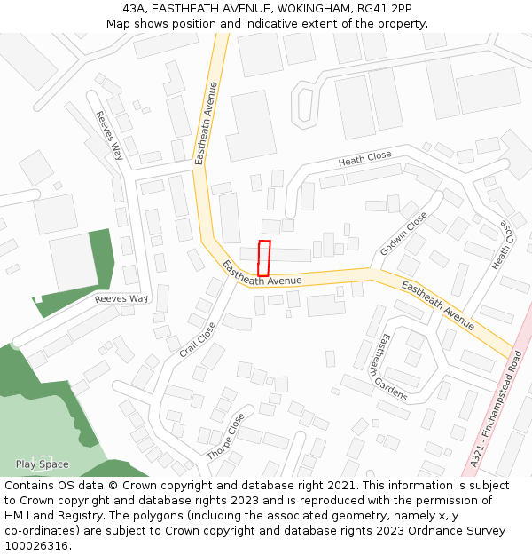 43A, EASTHEATH AVENUE, WOKINGHAM, RG41 2PP: Location map and indicative extent of plot