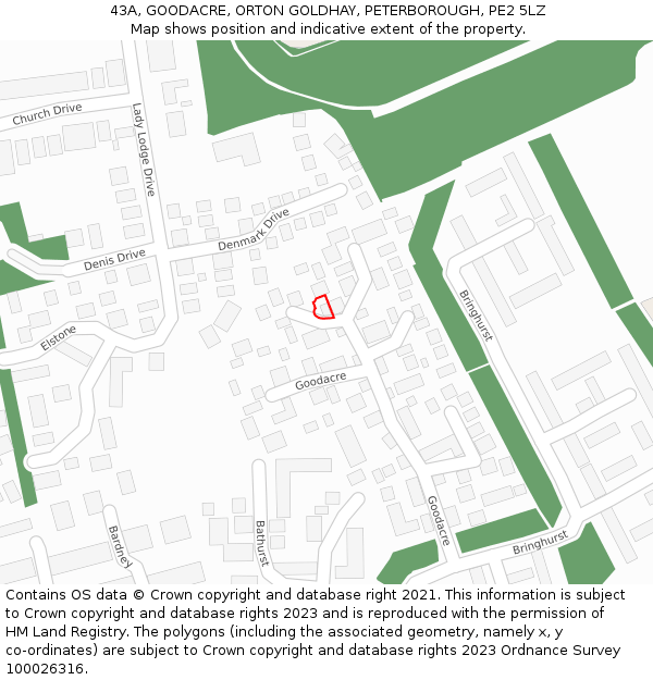 43A, GOODACRE, ORTON GOLDHAY, PETERBOROUGH, PE2 5LZ: Location map and indicative extent of plot