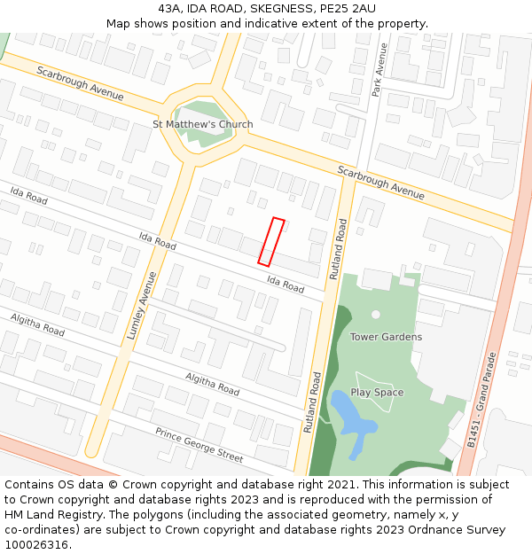 43A, IDA ROAD, SKEGNESS, PE25 2AU: Location map and indicative extent of plot