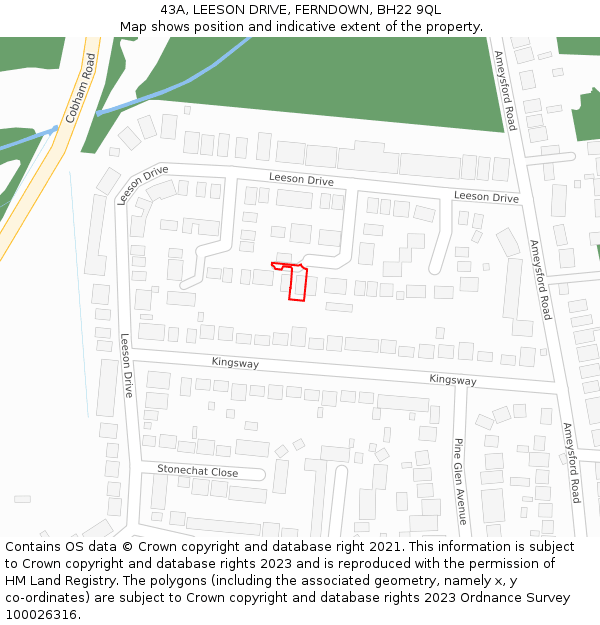 43A, LEESON DRIVE, FERNDOWN, BH22 9QL: Location map and indicative extent of plot