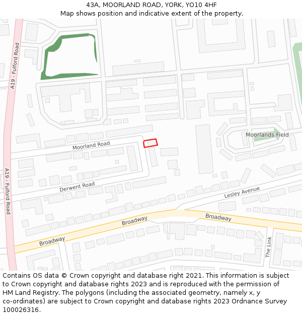 43A, MOORLAND ROAD, YORK, YO10 4HF: Location map and indicative extent of plot