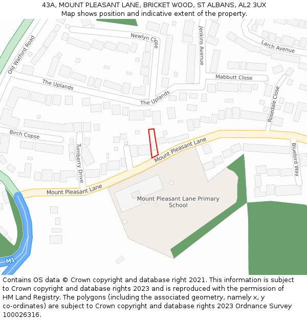 43A, MOUNT PLEASANT LANE, BRICKET WOOD, ST ALBANS, AL2 3UX: Location map and indicative extent of plot