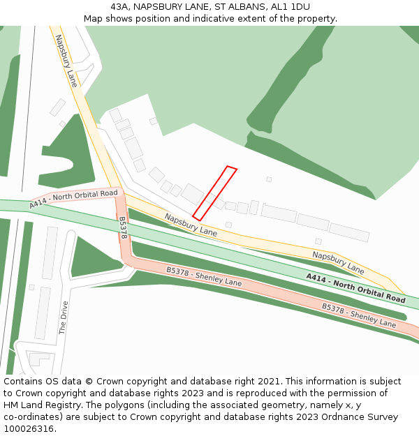 43A, NAPSBURY LANE, ST ALBANS, AL1 1DU: Location map and indicative extent of plot