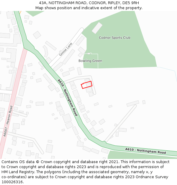 43A, NOTTINGHAM ROAD, CODNOR, RIPLEY, DE5 9RH: Location map and indicative extent of plot