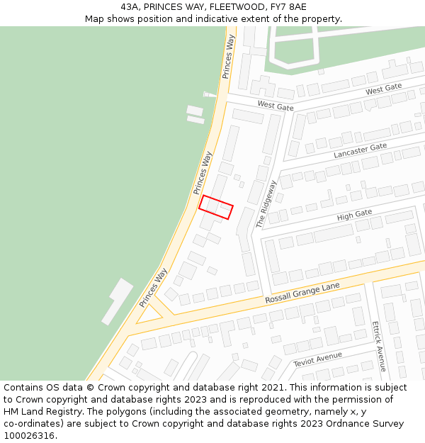 43A, PRINCES WAY, FLEETWOOD, FY7 8AE: Location map and indicative extent of plot