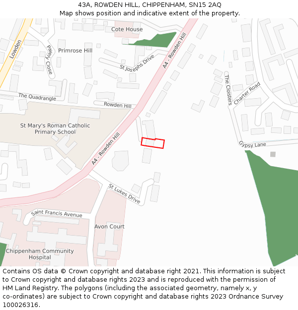 43A, ROWDEN HILL, CHIPPENHAM, SN15 2AQ: Location map and indicative extent of plot