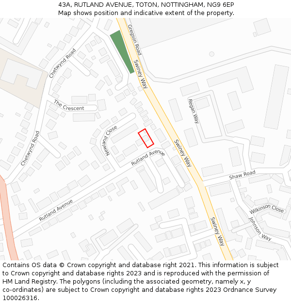 43A, RUTLAND AVENUE, TOTON, NOTTINGHAM, NG9 6EP: Location map and indicative extent of plot