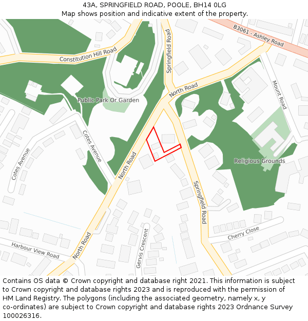 43A, SPRINGFIELD ROAD, POOLE, BH14 0LG: Location map and indicative extent of plot