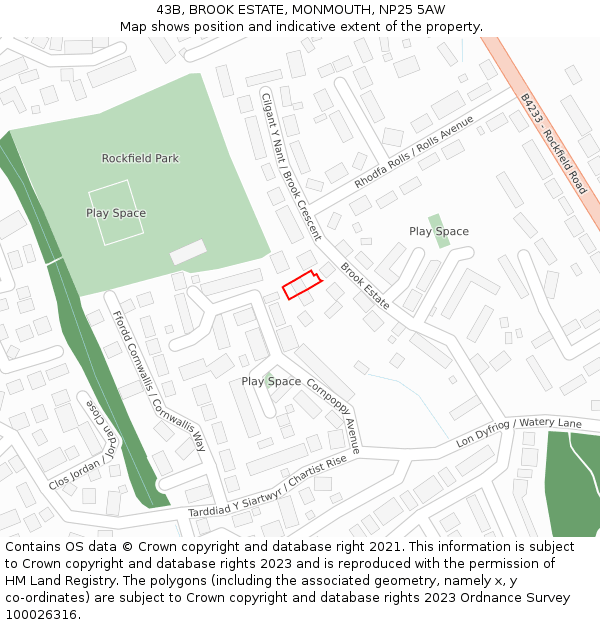 43B, BROOK ESTATE, MONMOUTH, NP25 5AW: Location map and indicative extent of plot