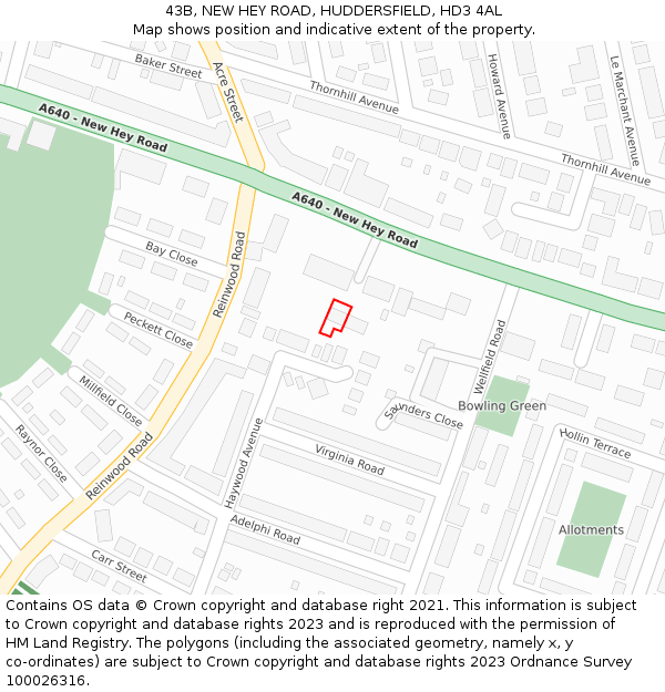 43B, NEW HEY ROAD, HUDDERSFIELD, HD3 4AL: Location map and indicative extent of plot
