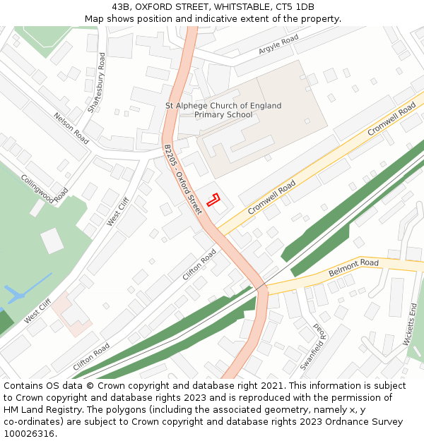 43B, OXFORD STREET, WHITSTABLE, CT5 1DB: Location map and indicative extent of plot