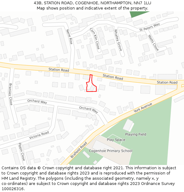 43B, STATION ROAD, COGENHOE, NORTHAMPTON, NN7 1LU: Location map and indicative extent of plot
