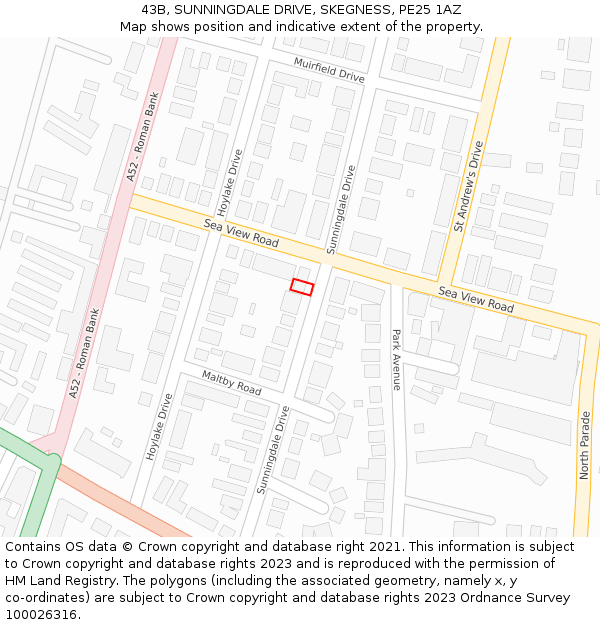 43B, SUNNINGDALE DRIVE, SKEGNESS, PE25 1AZ: Location map and indicative extent of plot
