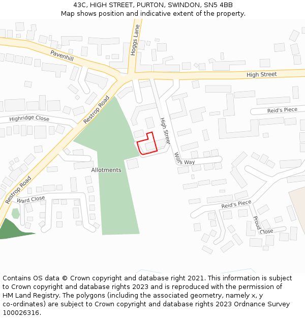 43C, HIGH STREET, PURTON, SWINDON, SN5 4BB: Location map and indicative extent of plot