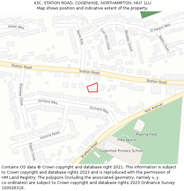 43C, STATION ROAD, COGENHOE, NORTHAMPTON, NN7 1LU: Location map and indicative extent of plot