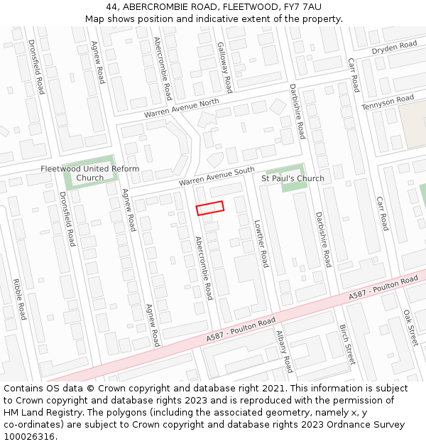 44, ABERCROMBIE ROAD, FLEETWOOD, FY7 7AU: Location map and indicative extent of plot