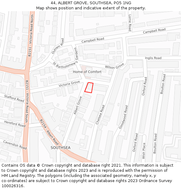 44, ALBERT GROVE, SOUTHSEA, PO5 1NG: Location map and indicative extent of plot