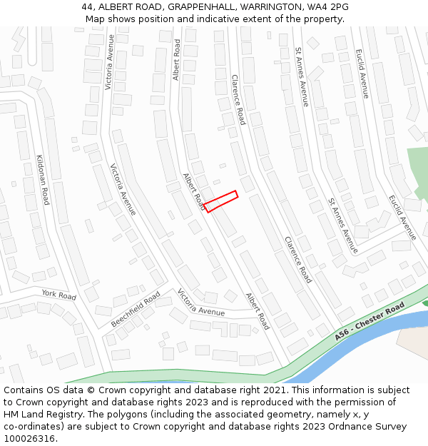 44, ALBERT ROAD, GRAPPENHALL, WARRINGTON, WA4 2PG: Location map and indicative extent of plot