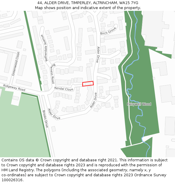 44, ALDER DRIVE, TIMPERLEY, ALTRINCHAM, WA15 7YG: Location map and indicative extent of plot