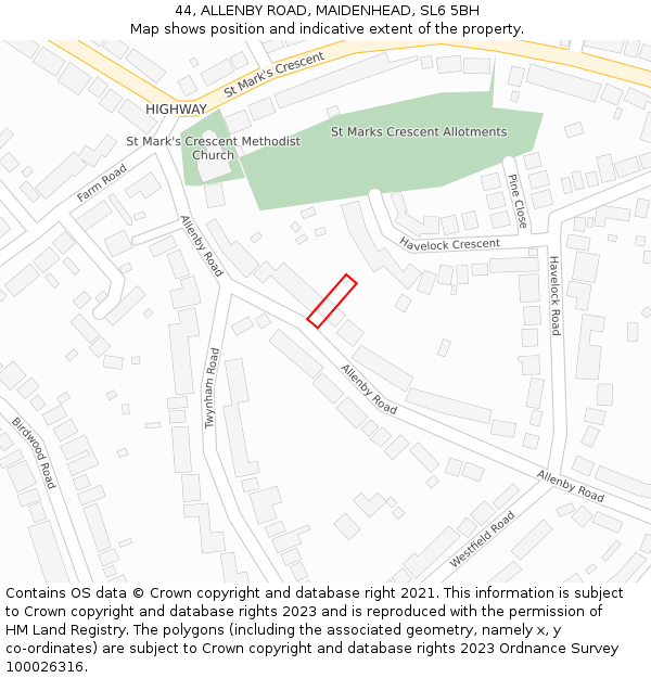 44, ALLENBY ROAD, MAIDENHEAD, SL6 5BH: Location map and indicative extent of plot