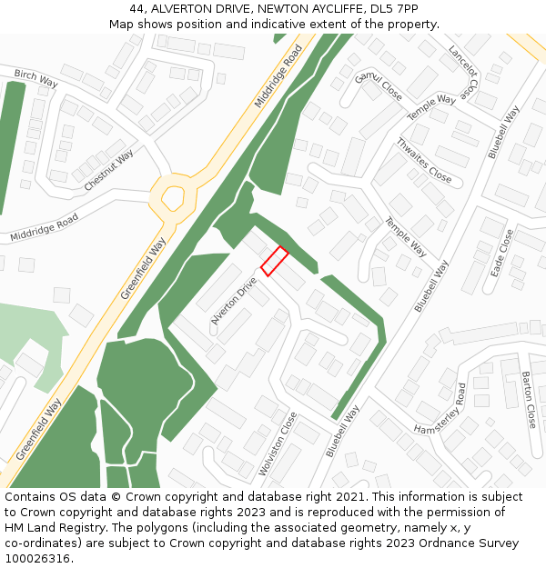 44, ALVERTON DRIVE, NEWTON AYCLIFFE, DL5 7PP: Location map and indicative extent of plot