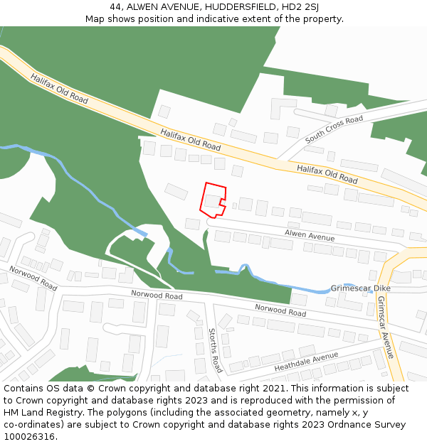 44, ALWEN AVENUE, HUDDERSFIELD, HD2 2SJ: Location map and indicative extent of plot