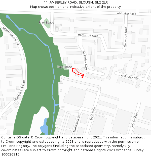 44, AMBERLEY ROAD, SLOUGH, SL2 2LR: Location map and indicative extent of plot