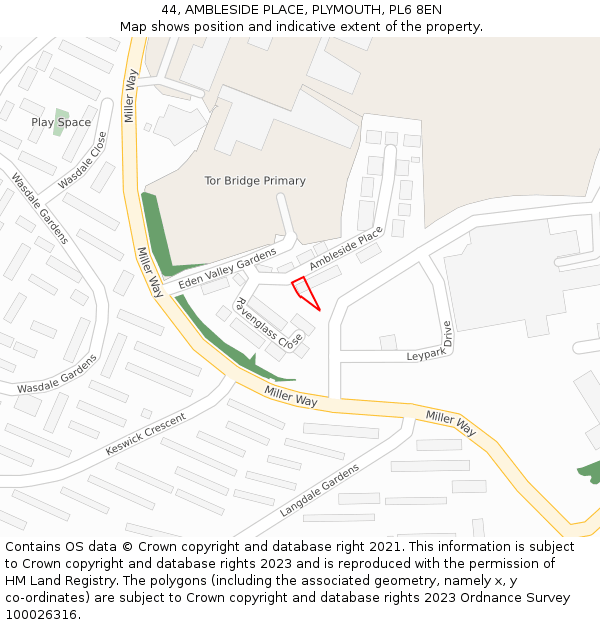 44, AMBLESIDE PLACE, PLYMOUTH, PL6 8EN: Location map and indicative extent of plot