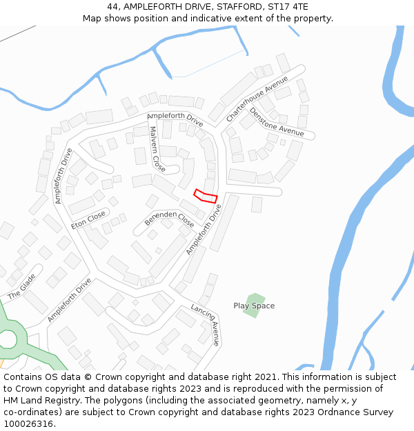 44, AMPLEFORTH DRIVE, STAFFORD, ST17 4TE: Location map and indicative extent of plot