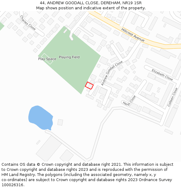 44, ANDREW GOODALL CLOSE, DEREHAM, NR19 1SR: Location map and indicative extent of plot