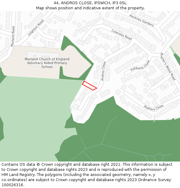 44, ANDROS CLOSE, IPSWICH, IP3 0SL: Location map and indicative extent of plot