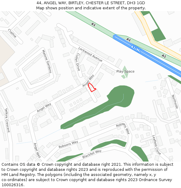 44, ANGEL WAY, BIRTLEY, CHESTER LE STREET, DH3 1GD: Location map and indicative extent of plot