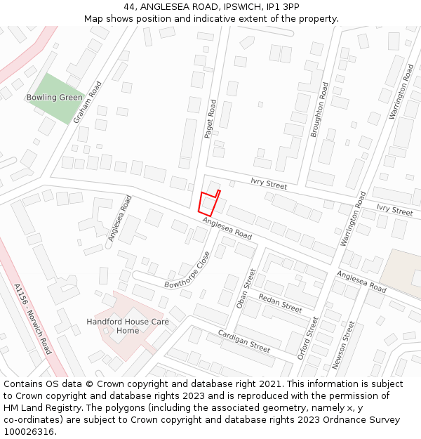 44, ANGLESEA ROAD, IPSWICH, IP1 3PP: Location map and indicative extent of plot