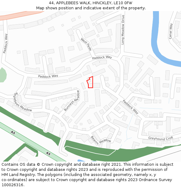 44, APPLEBEES WALK, HINCKLEY, LE10 0FW: Location map and indicative extent of plot