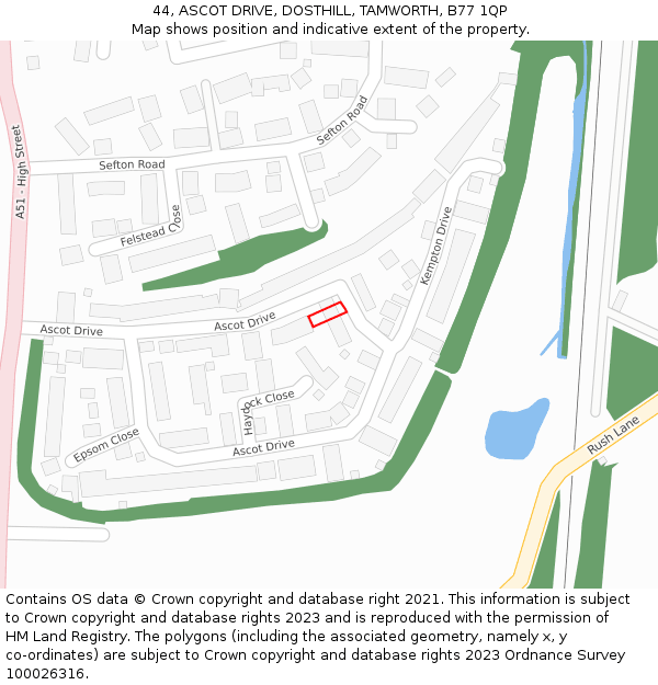 44, ASCOT DRIVE, DOSTHILL, TAMWORTH, B77 1QP: Location map and indicative extent of plot