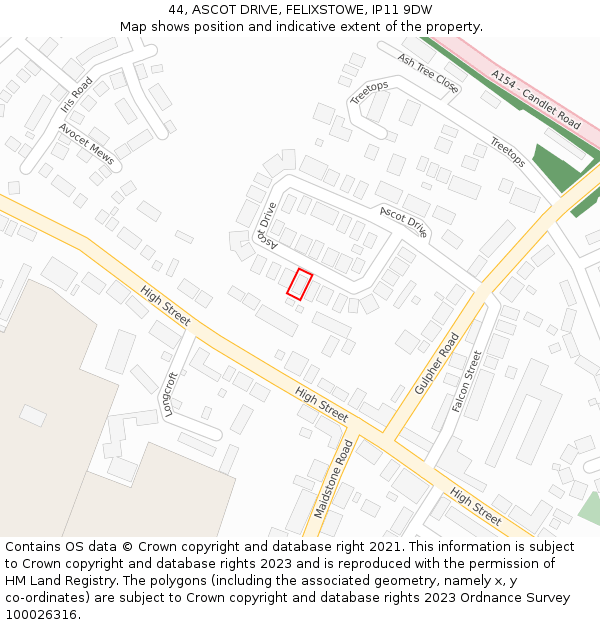 44, ASCOT DRIVE, FELIXSTOWE, IP11 9DW: Location map and indicative extent of plot