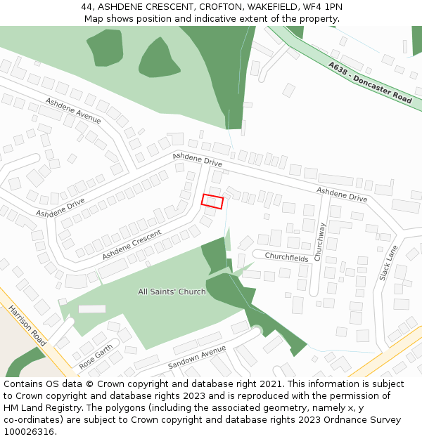 44, ASHDENE CRESCENT, CROFTON, WAKEFIELD, WF4 1PN: Location map and indicative extent of plot