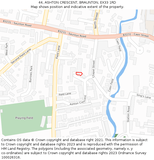 44, ASHTON CRESCENT, BRAUNTON, EX33 1RD: Location map and indicative extent of plot