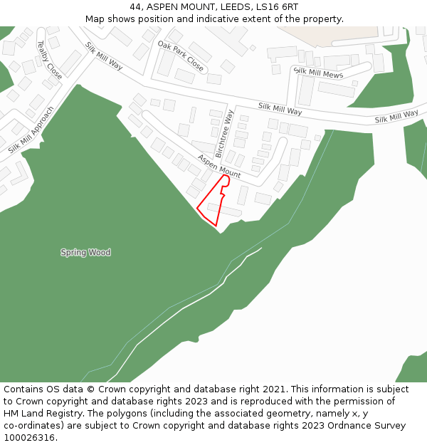 44, ASPEN MOUNT, LEEDS, LS16 6RT: Location map and indicative extent of plot