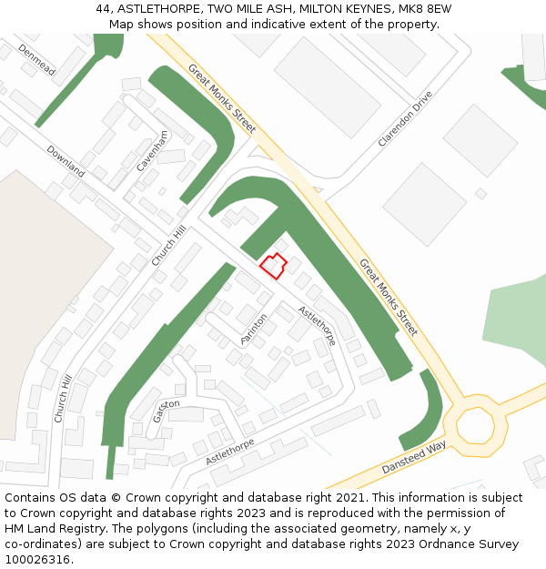 44, ASTLETHORPE, TWO MILE ASH, MILTON KEYNES, MK8 8EW: Location map and indicative extent of plot