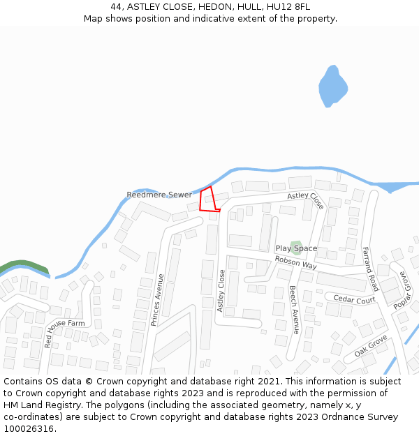 44, ASTLEY CLOSE, HEDON, HULL, HU12 8FL: Location map and indicative extent of plot