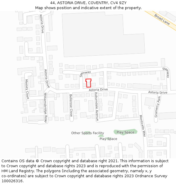 44, ASTORIA DRIVE, COVENTRY, CV4 9ZY: Location map and indicative extent of plot