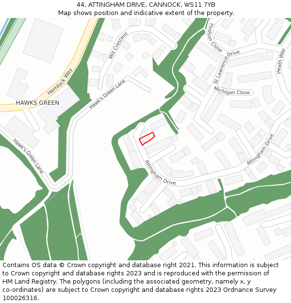 44, ATTINGHAM DRIVE, CANNOCK, WS11 7YB: Location map and indicative extent of plot