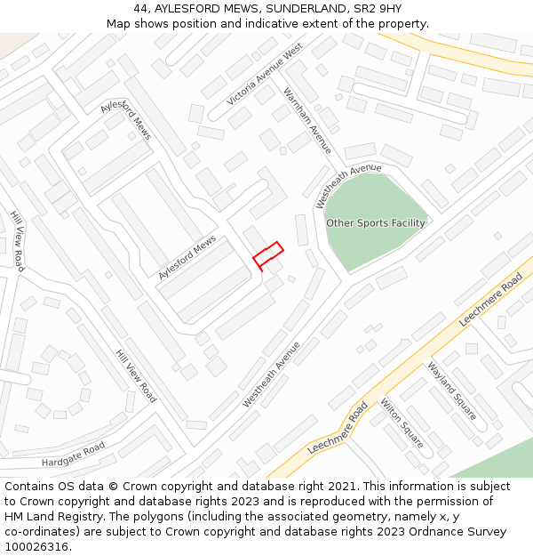 44, AYLESFORD MEWS, SUNDERLAND, SR2 9HY: Location map and indicative extent of plot