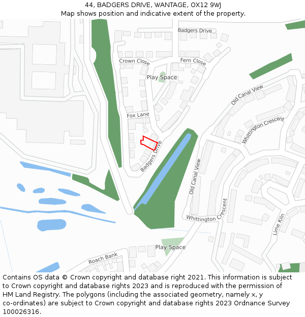 44, BADGERS DRIVE, WANTAGE, OX12 9WJ: Location map and indicative extent of plot