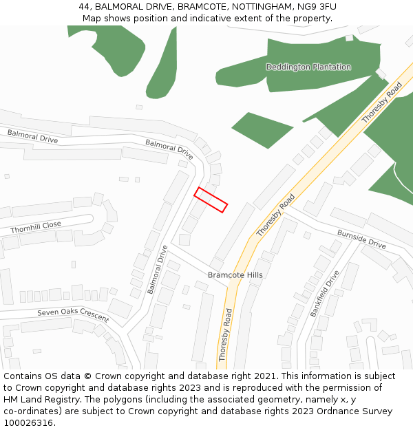 44, BALMORAL DRIVE, BRAMCOTE, NOTTINGHAM, NG9 3FU: Location map and indicative extent of plot